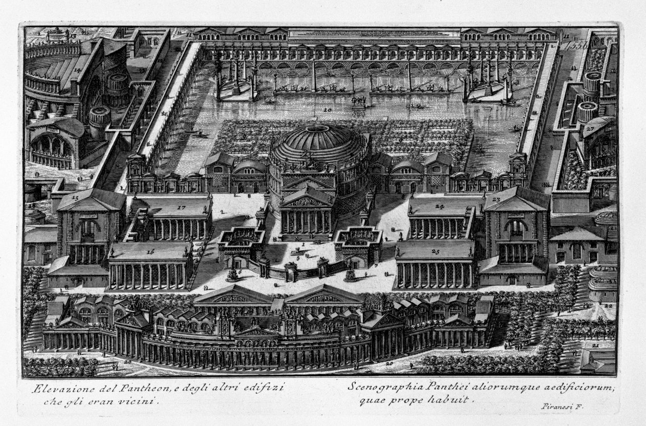 Elevación del Panteón y de los otros edificios que estaban cerca. Latina de Giovanni Battista Piranesi