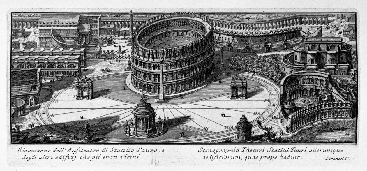 Elevación del Anfiteatro de Statilio Tauro y de los otros edificios que estaban cerca. Latina de Giovanni Battista Piranesi