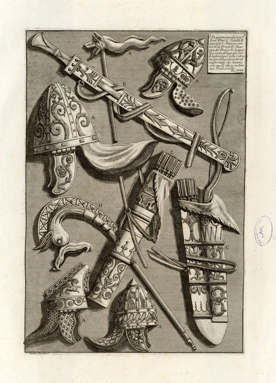 En esta tabla se ven cascos de Giovanni Battista Piranesi