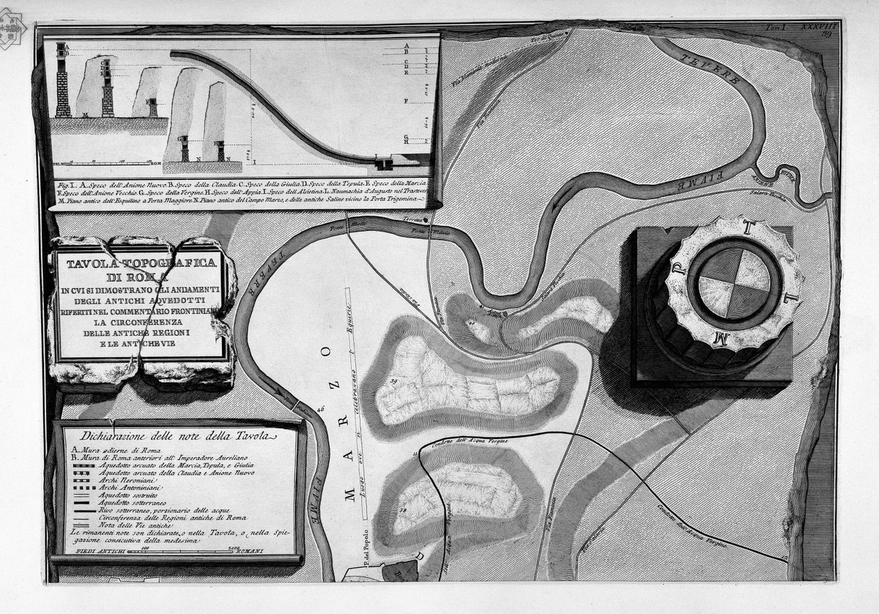 Mapas de antiguos acueductos romanos en Roma de Giovanni Battista Piranesi