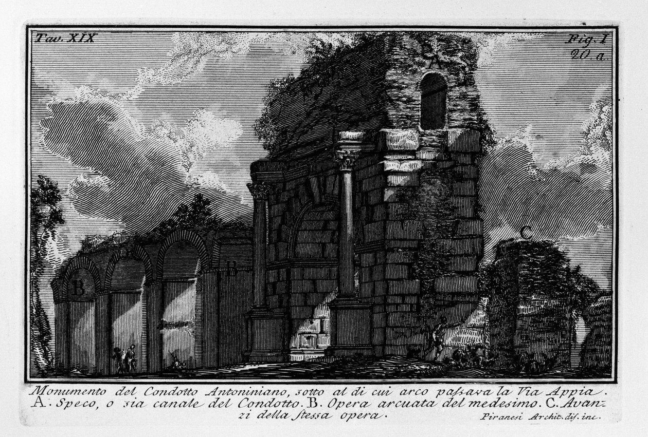 Monumento del Conducto Antoniniano, bajo cuyo arco pasaba la Vía Apia de Giovanni Battista Piranesi