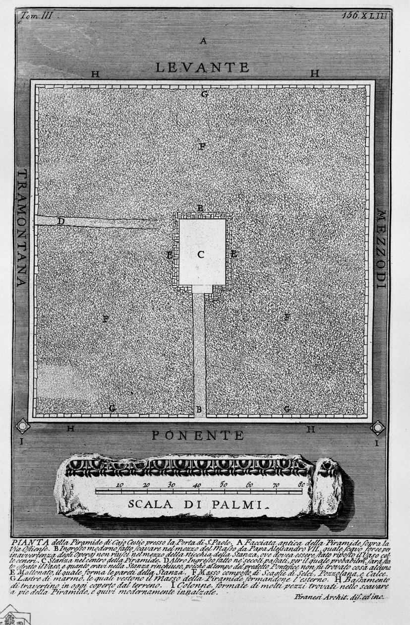 Plano de la Pirámide de Cayo Cestio cerca de la Puerta de San Pablo de Giovanni Battista Piranesi