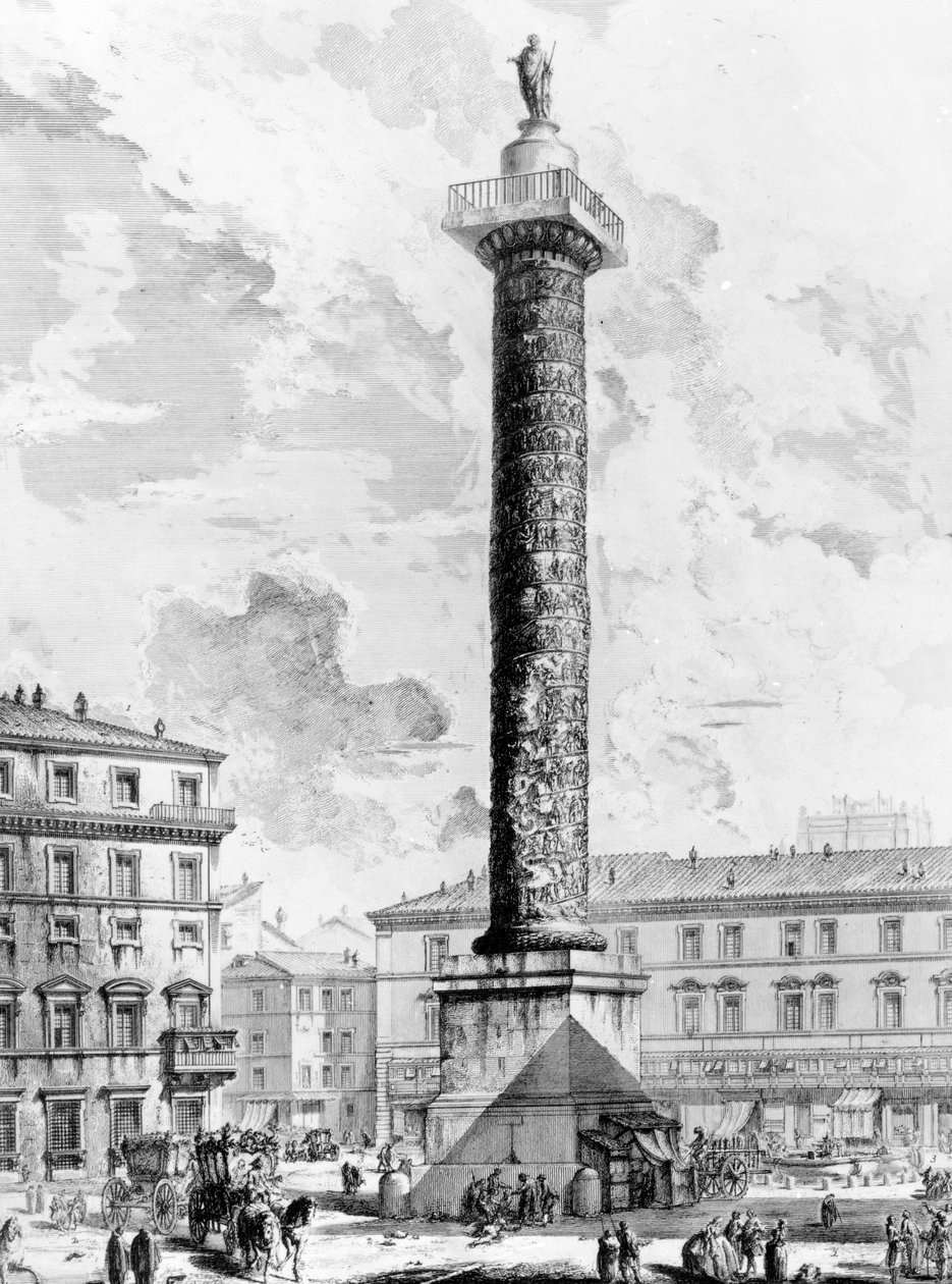 Vista de la Columna de Marco Aurelio en la Piazza Colonna, de la serie 
