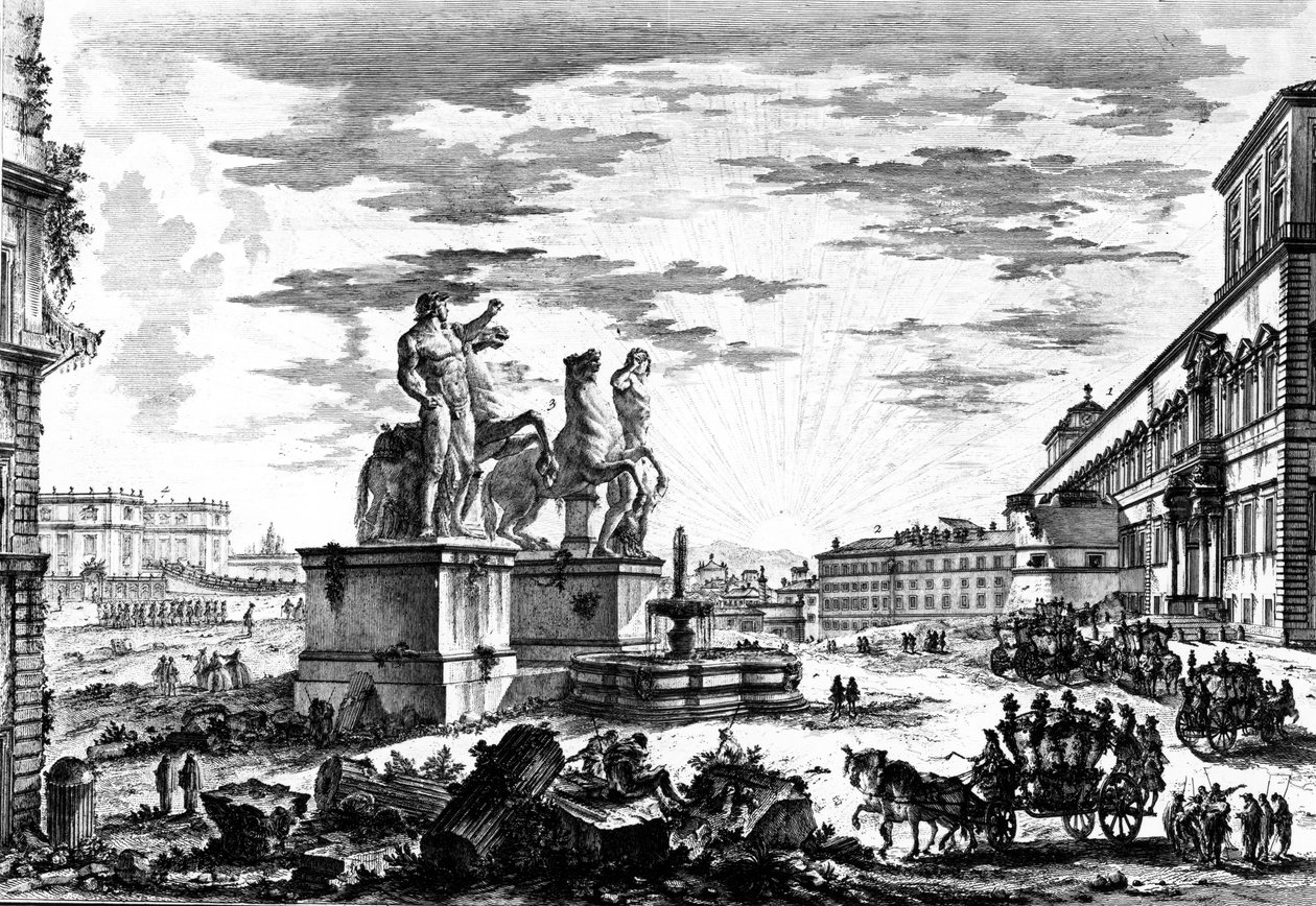 Vista de la Piazza di Monte Cavallo o la Piazza del Quirinale, de la serie 