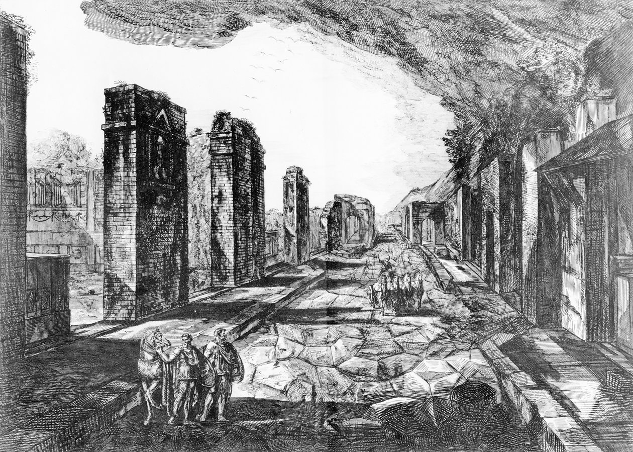 Vista de la Taberna de Pompeya con el Letrero de la Tienda de Príapo, de 