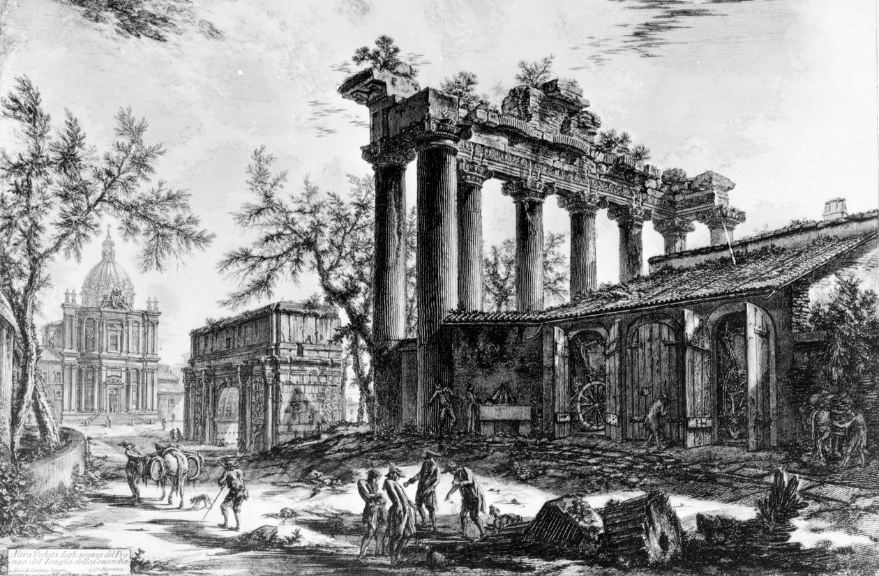Vista del Templo de la Concordia con el Arco de Septimio Severo y la Iglesia de Santa Martina, de la serie 