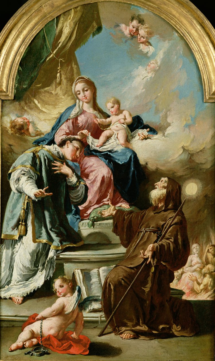 Madonna y Niño entronizados con San Leonardo y San Francisco de Paola de Giovanni Battista Pittoni