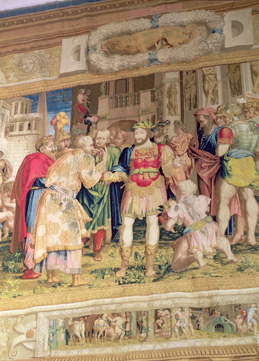 La unificación de los estados, detalle mostrando a Francisco I de Francia (1494-1547) de Giovanni Battista Rosso Fiorentino