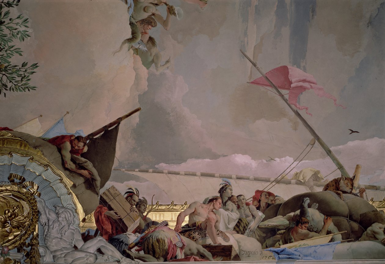 América, detalle de La Gloria de España II, del techo de la Sala del Trono, 1764 de Giovanni Battista Tiepolo
