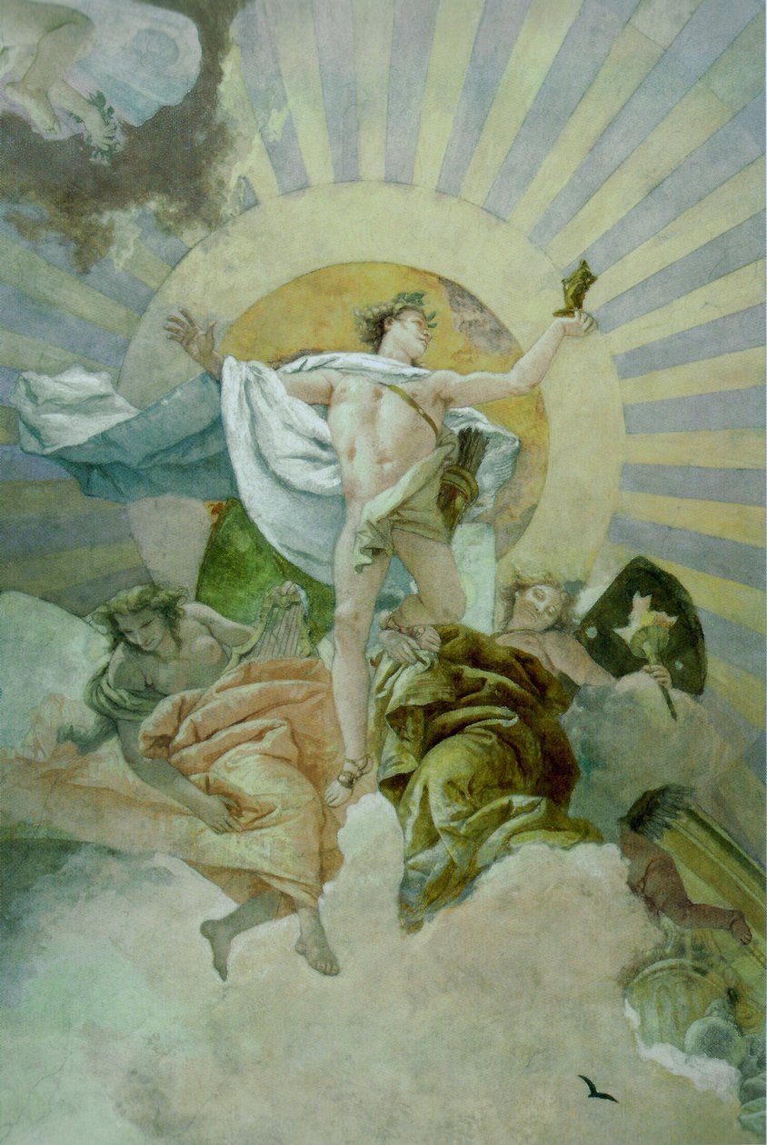 Fresco en el techo de la escalera de la Residencia de Wurzburgo, cielo de dioses del norte, (detalle) de Giovanni Battista Tiepolo