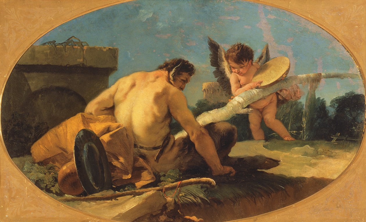 Sátiro y Putto con un tamborín de Giovanni Battista Tiepolo