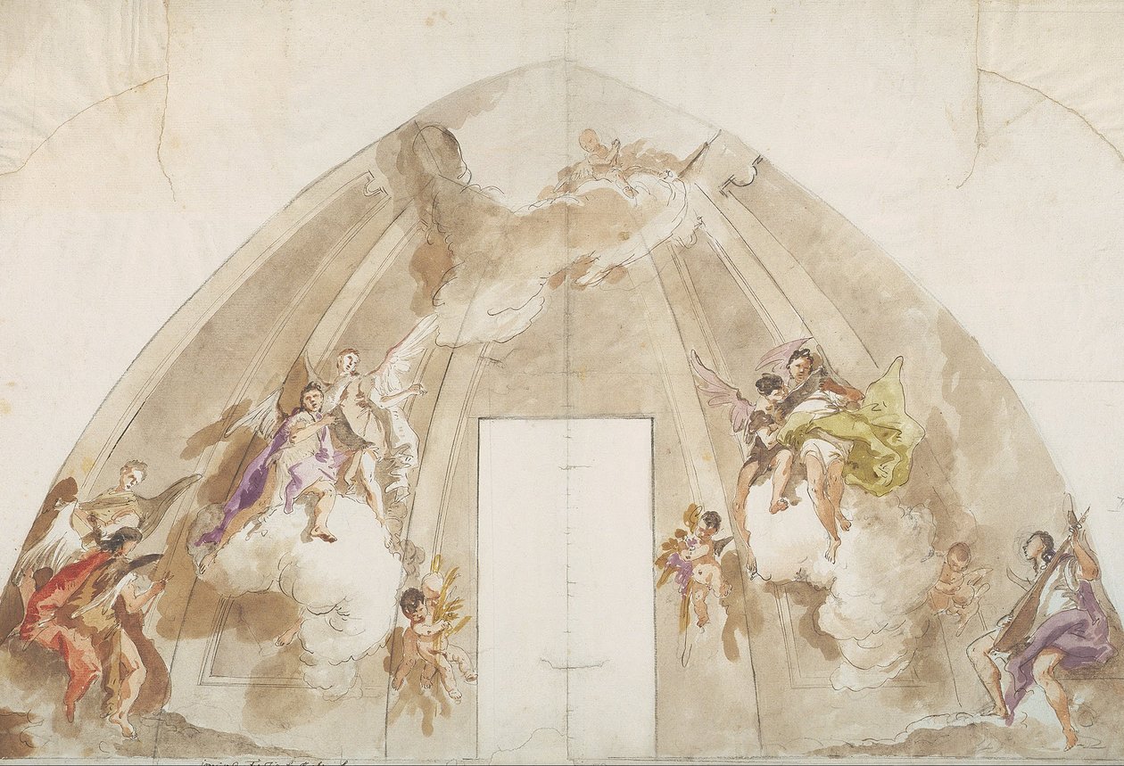Ángeles Cantando y Tocando Música - Dibujo preparatorio para el techo de la Catedral de Udine de Giovanni Battista Tiepolo