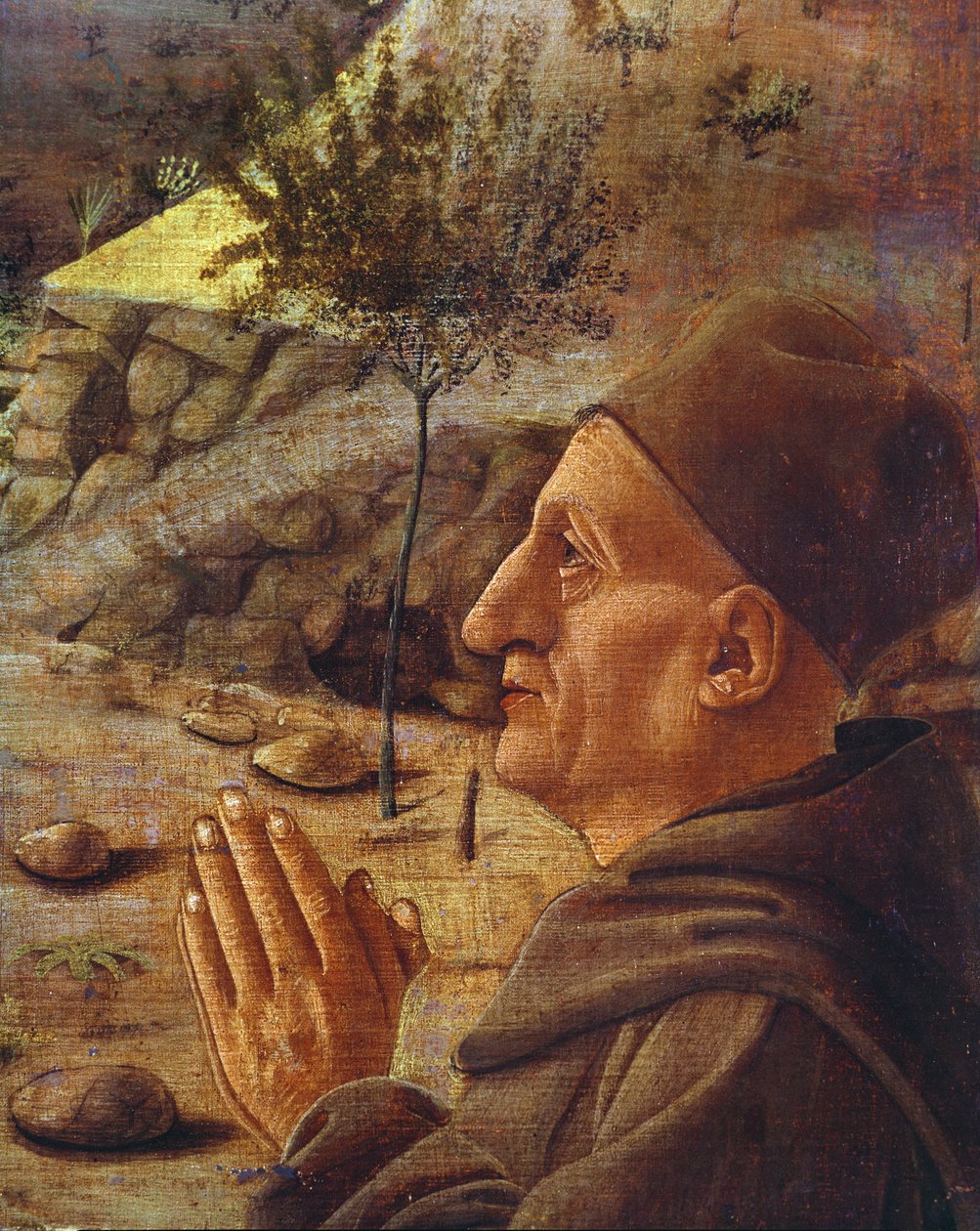 La Crucifixión (detalle de la cabeza del patrón) de Giovanni Bellini