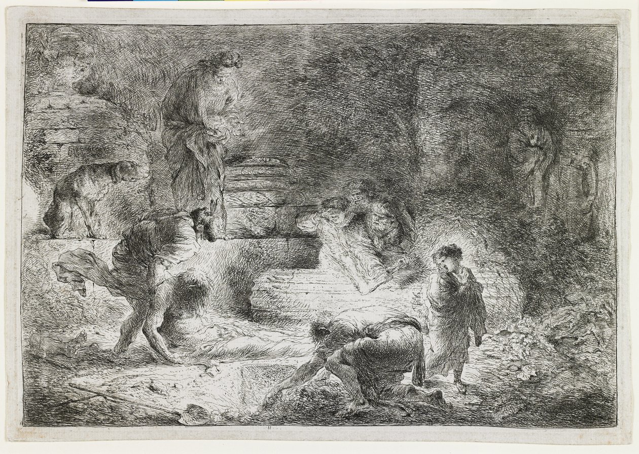 Tobías enterrando a los muertos, c. 1650 de Giovanni Benedetto Castiglione