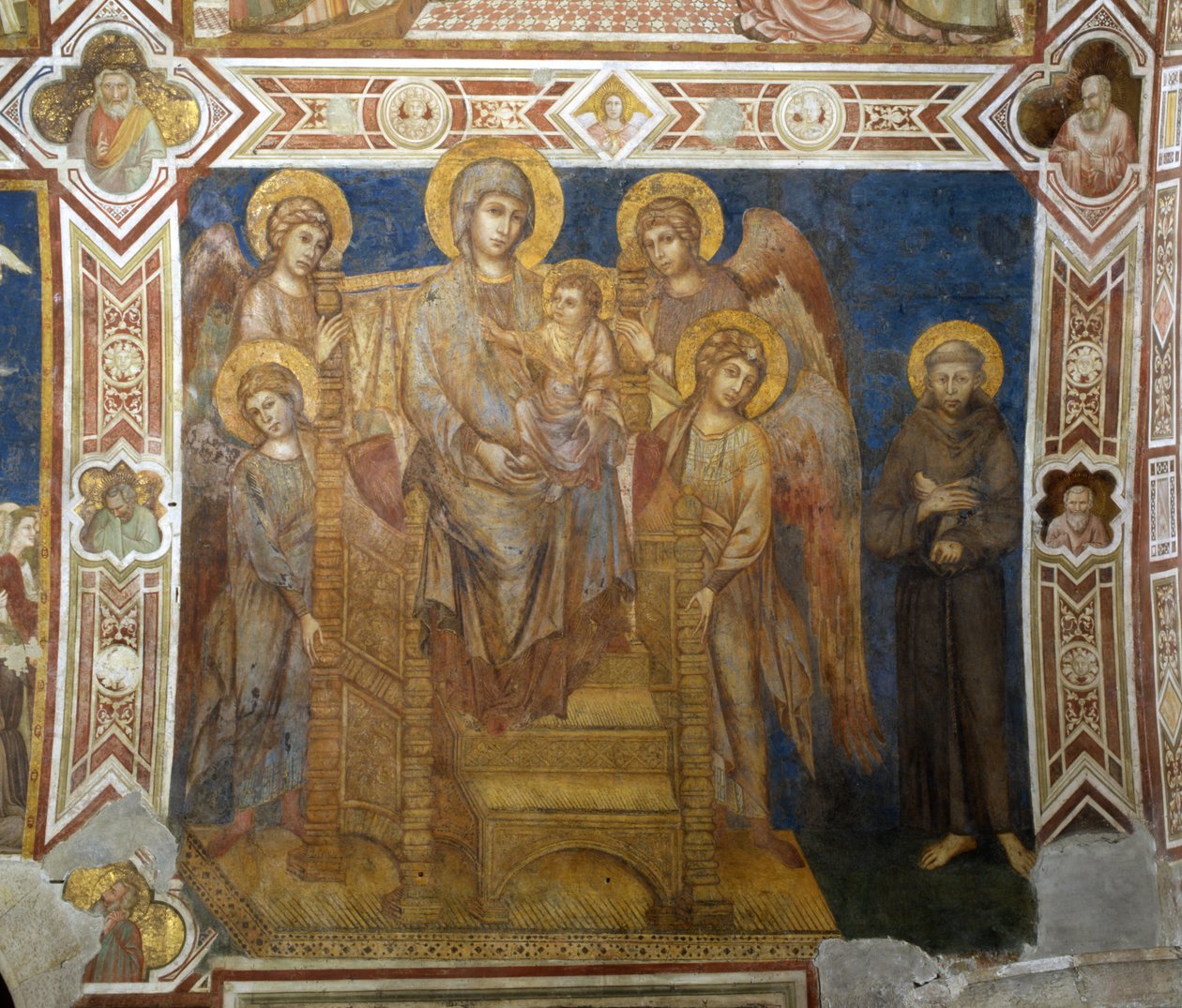 Madonna y Niño entronizados con ángeles y San Francisco de Asís de Giovanni Cimabue