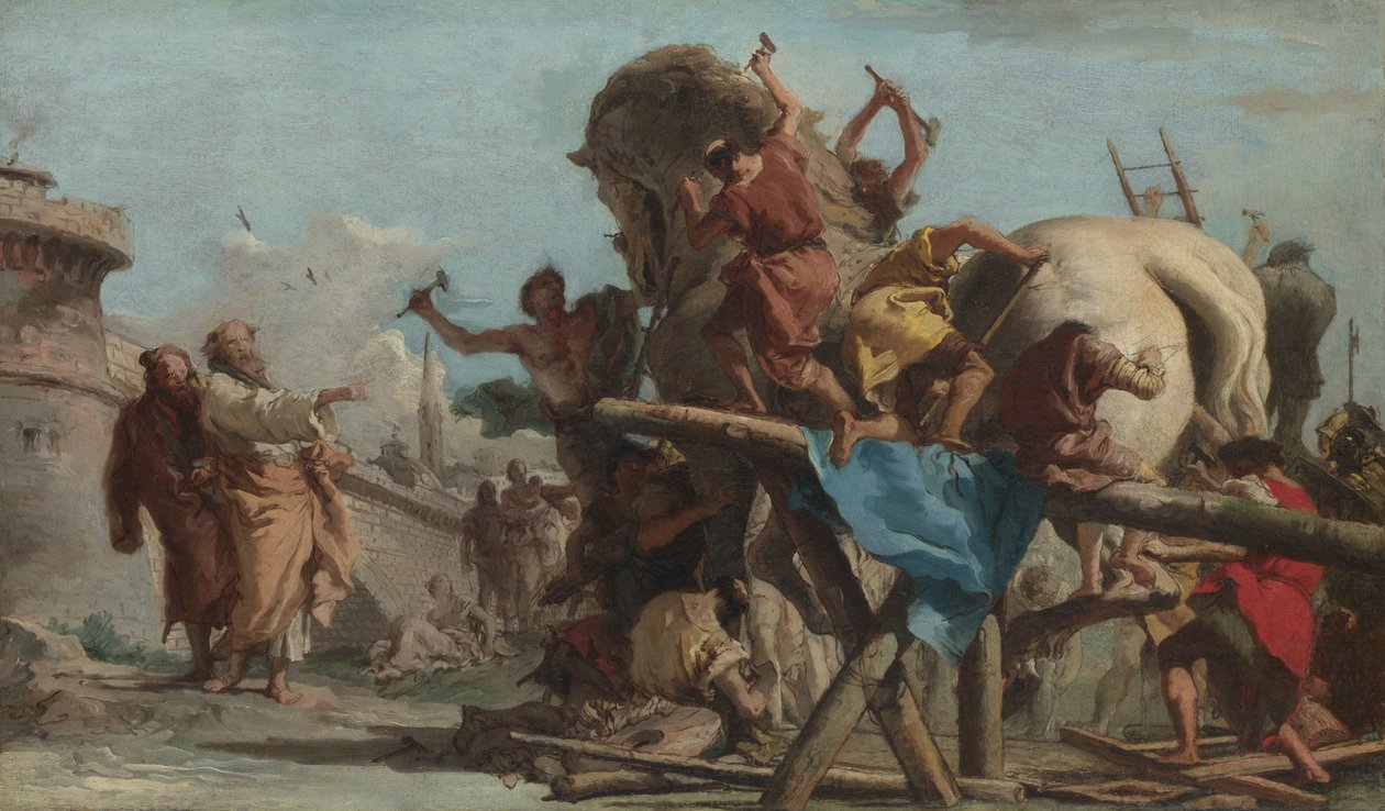 Construcción del caballo de Troya de Giovanni Domenico Tiepolo