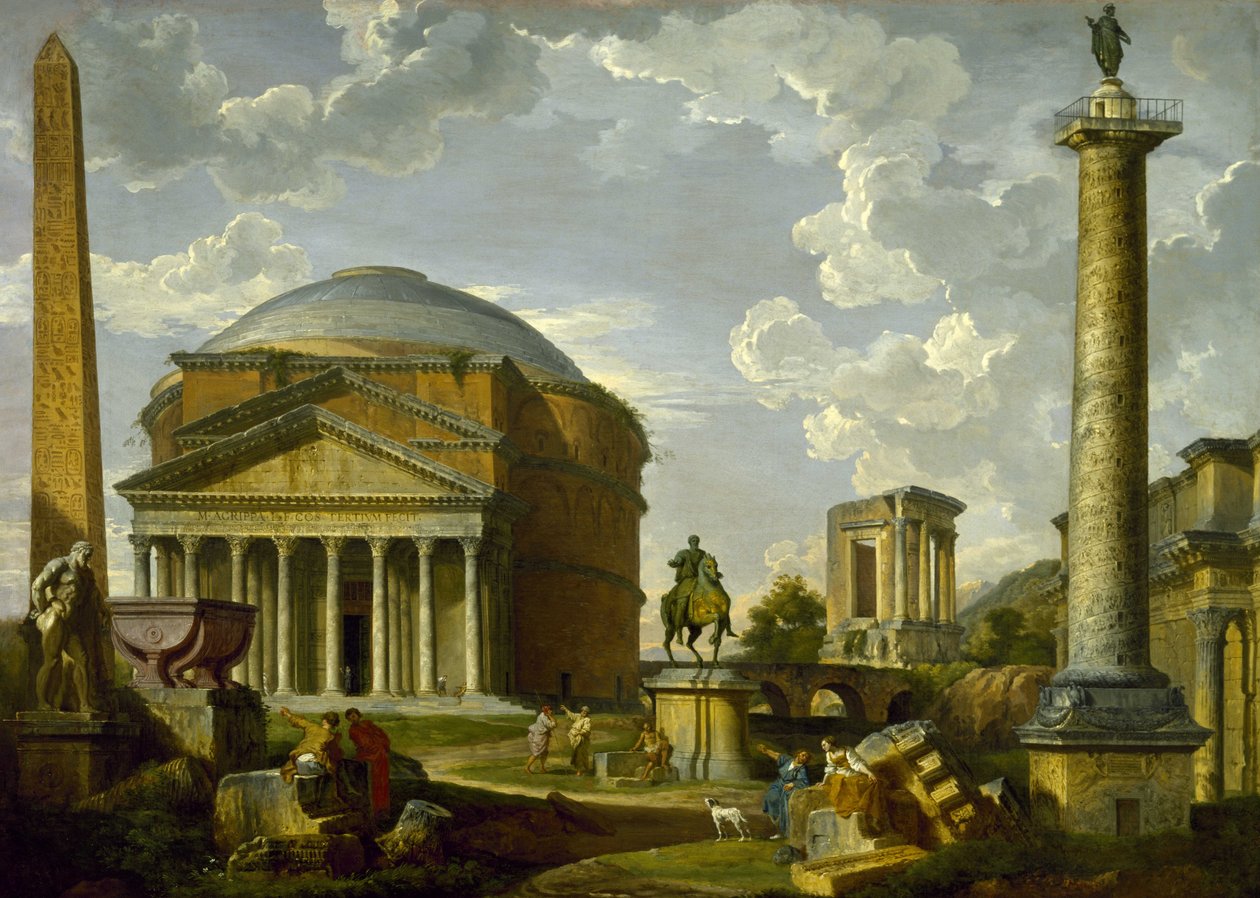 Vista fantástica con el Panteón y otros monumentos de la antigua Roma de Giovanni Paolo Pannini