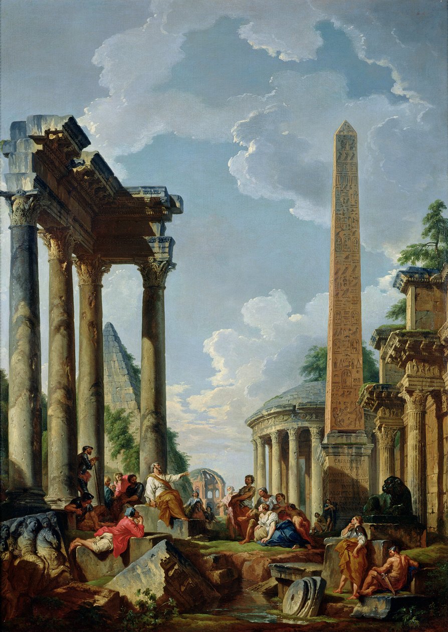 Capricho arquitectónico con un predicador en las ruinas, c.1745 de Giovanni Paolo Pannini