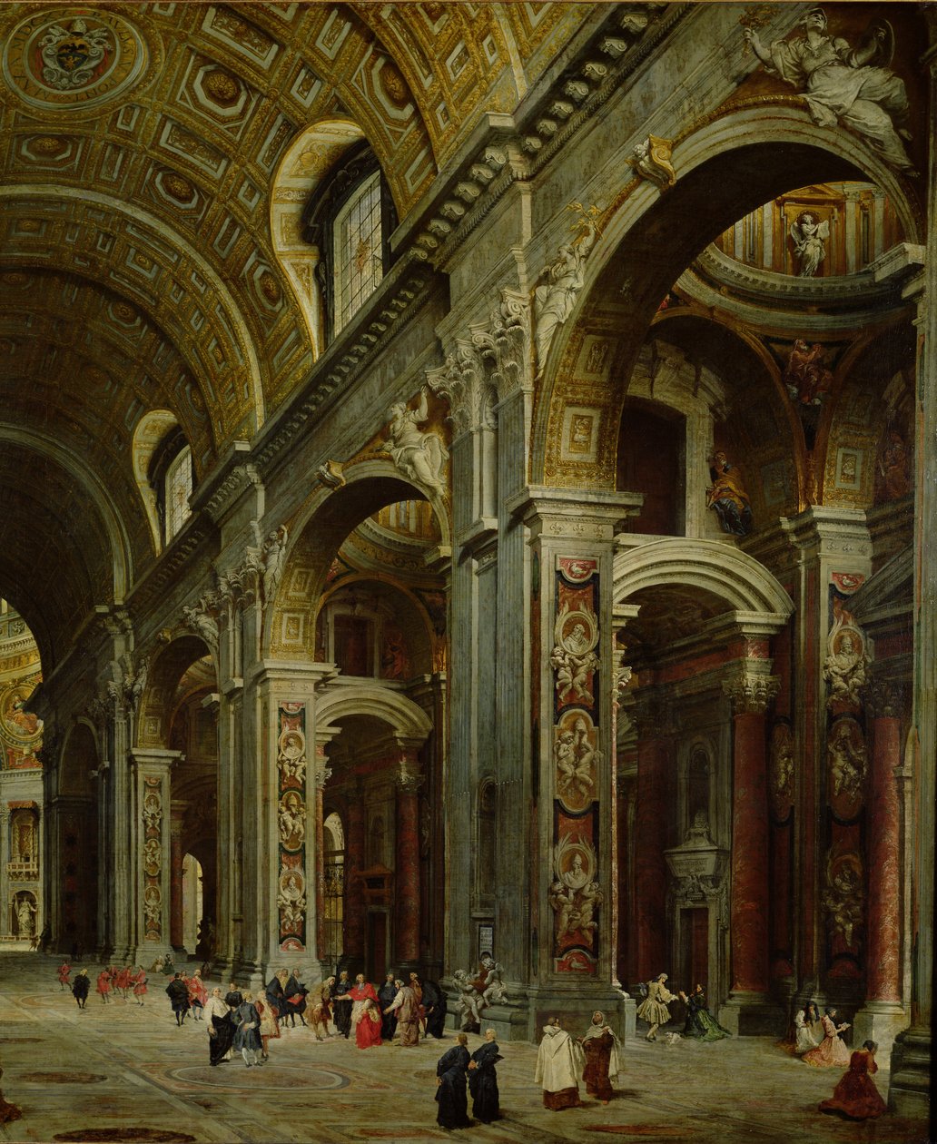 Cardenal Melchior de Polignac visitando San Pedro en Roma (detalle) de Giovanni Paolo Pannini