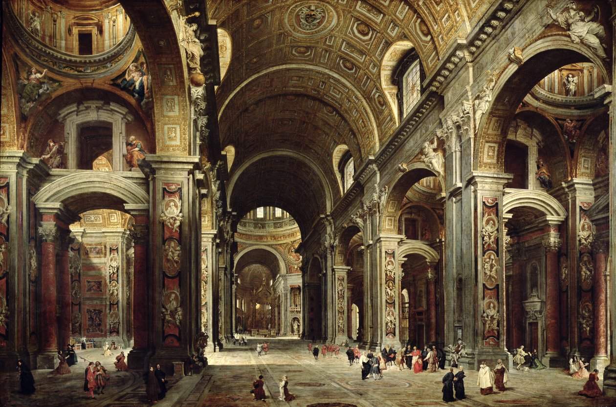 El Cardenal Melchior de Polignac (1661-1742) visitando San Pedro en Roma, 1730 de Giovanni Paolo Pannini