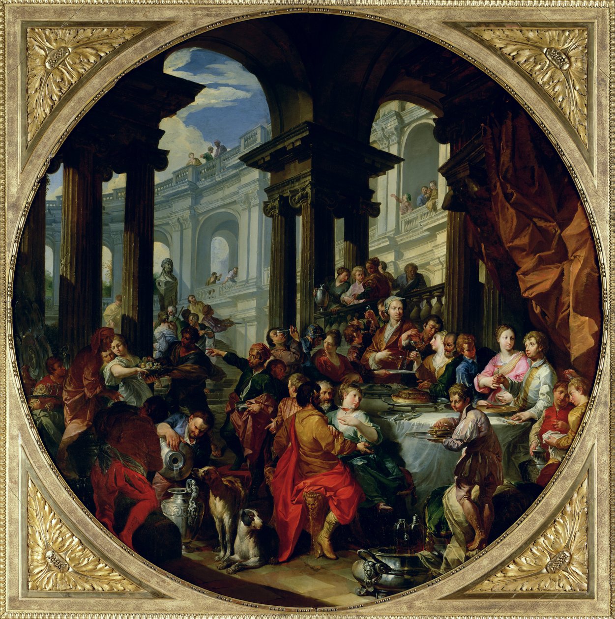 Banquete bajo un pórtico jónico de Giovanni Paolo Pannini