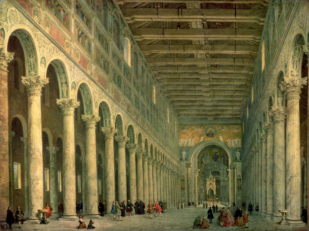 Interior de la Iglesia de San Paolo Fuori le Mura, Roma, 1750 de Giovanni Paolo Pannini