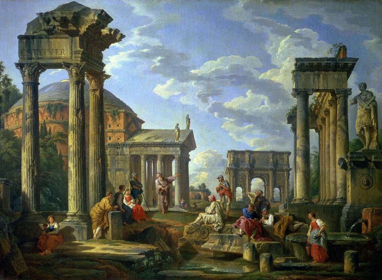 Ruinas romanas con un profeta, 1751 de Giovanni Paolo Pannini