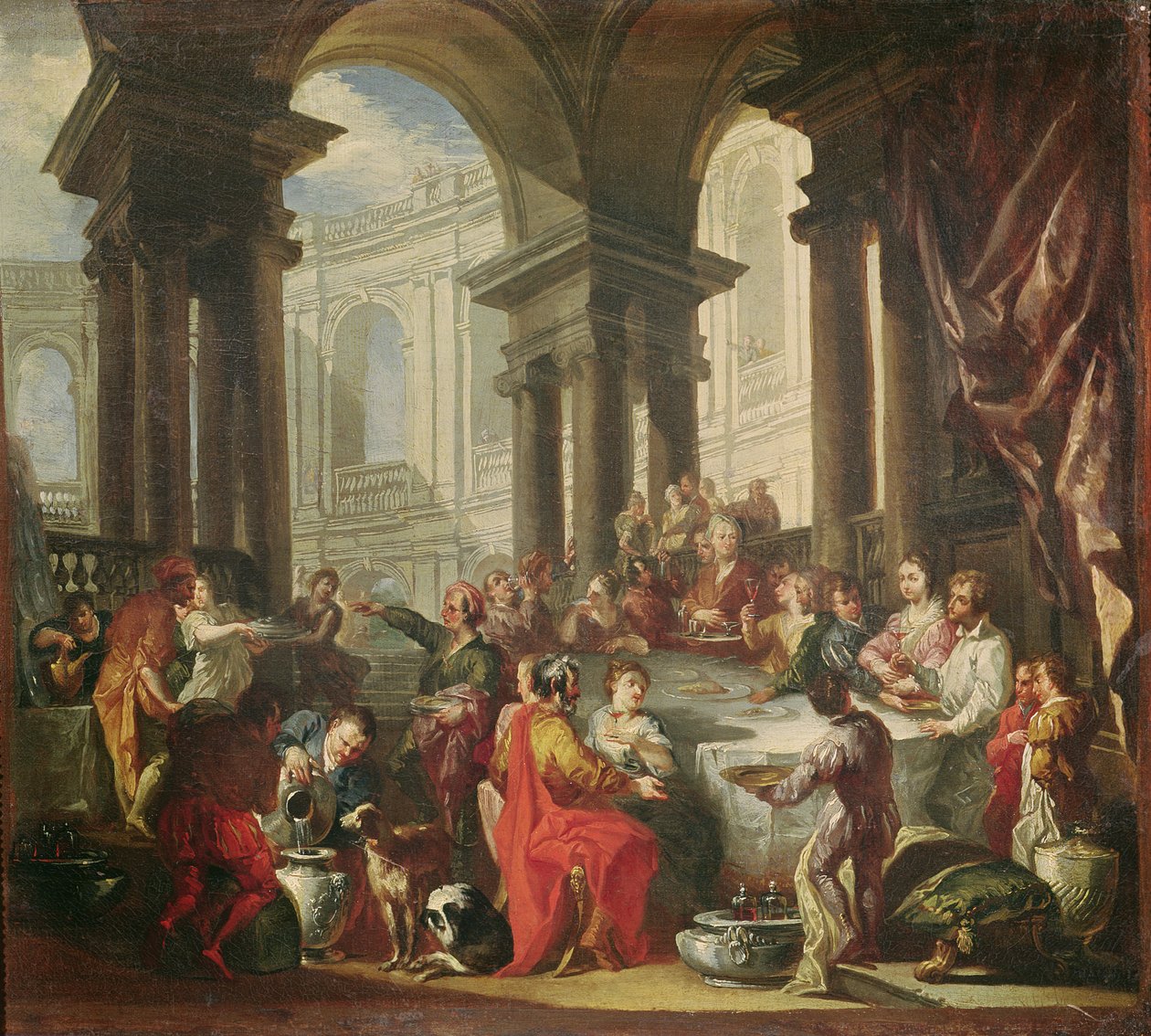Un banquete celebrado en un pórtico circular del orden jónico, c.1720-25 de Giovanni Paolo Pannini