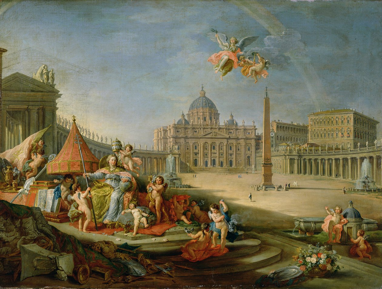 Piazza San Pietro, Roma con una alegoría del Triunfo del Papado, 1757 de Giovanni Paolo Pannini