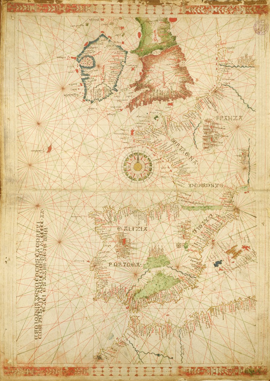 Las costas atlánticas de Europa y África, de un atlas náutico, 1520 de Giovanni Xenodocus da Corfu