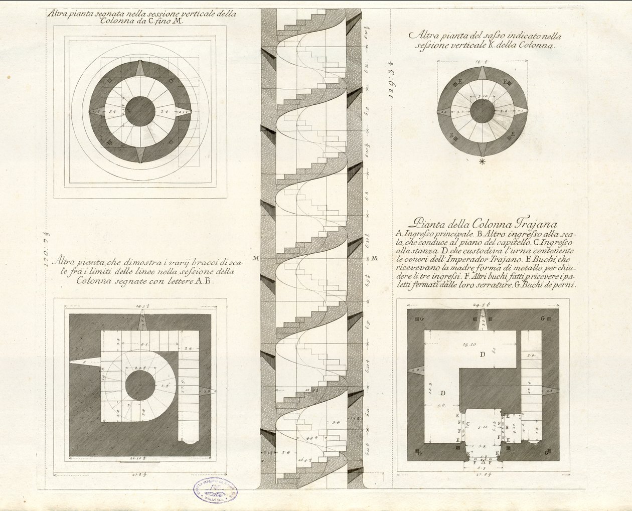 Sección vertical de la Columna Trajana de Giovanni Battista Piranesi