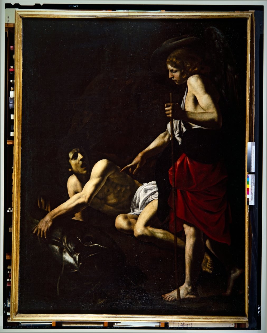 Tobías y el ángel (panel) de Giovanni Battista Caracciolo