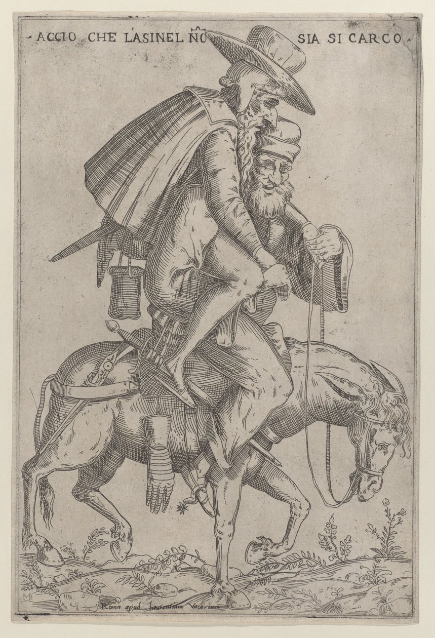 Caricatura con dos hombres en una mula de Giovanni Ambrogio Brambilla