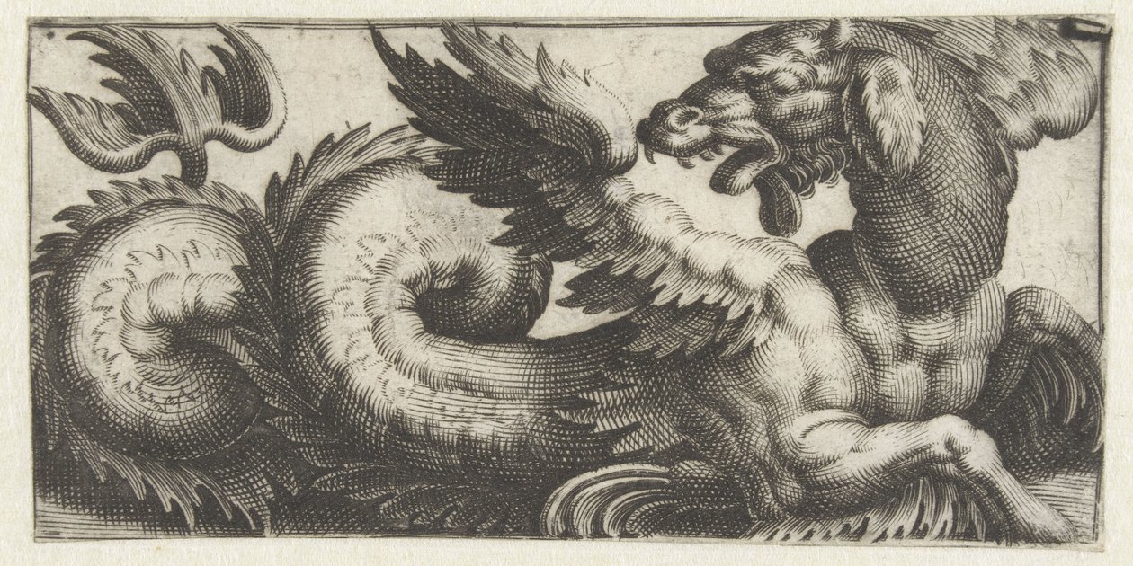 Foca alada mirando hacia atrás Frisones con monstruos marinos (título de la serie) de Giovanni Andrea Maglioli