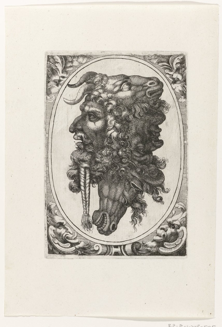 Composición de dos caras, una cabeza de caballo y una cabeza de cabra de Giovanni Andrea Maglioli