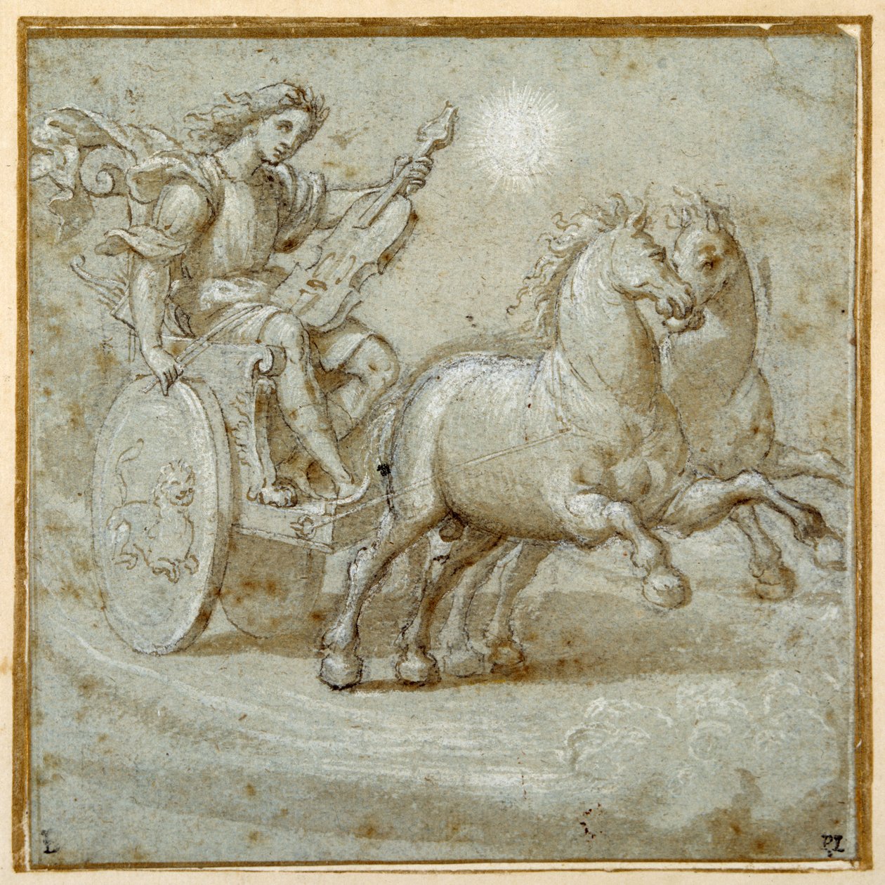 Apolo sentado en su carro con su viola de Giovanni Antonio (circle of) Pordenone
