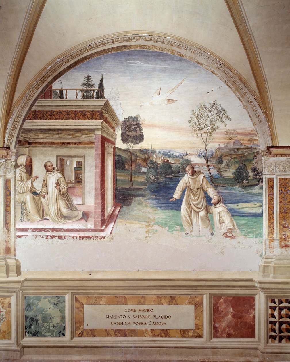 Maur camina sobre el agua para rescatar a San Plácido (fresco) de Giovanni Antonio Bazzi Sodoma