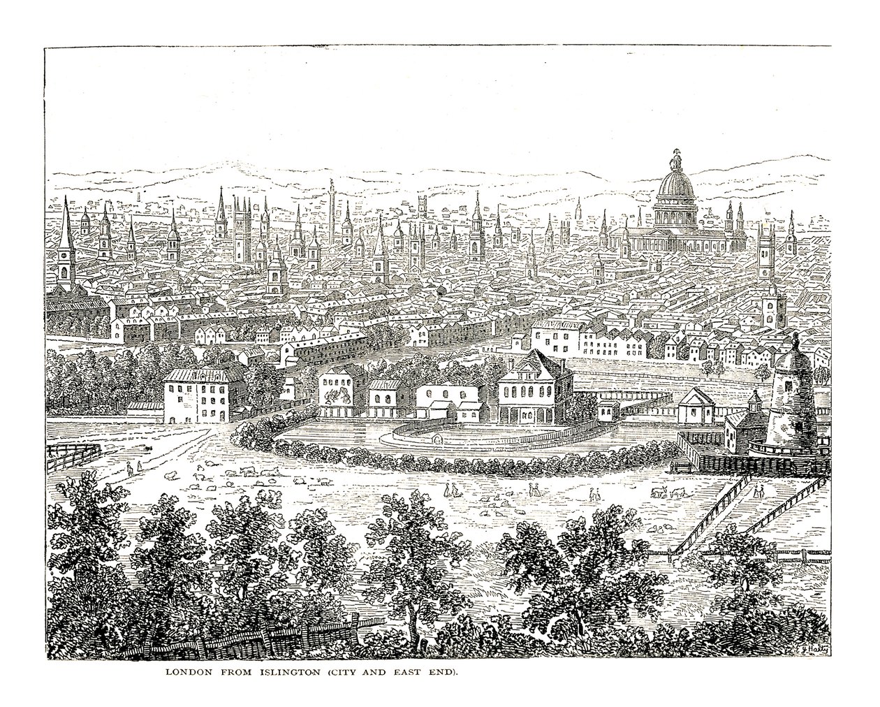 Londres desde Islington City y East End. De una vista de Canaletti, publicada en 1753 de Giovanni Antonio Canal
