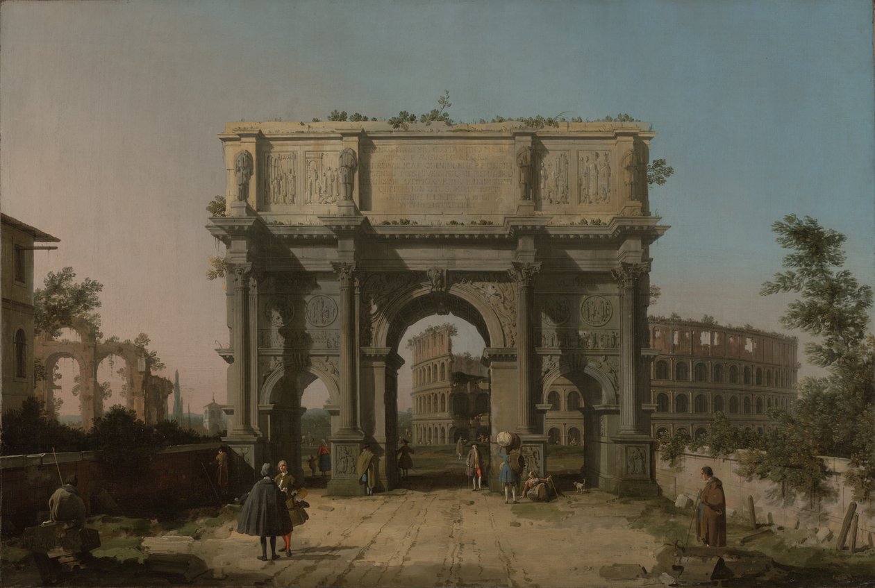 Vista del Arco de Constantino con el Coliseo, 1742-5 de Giovanni Antonio Canal