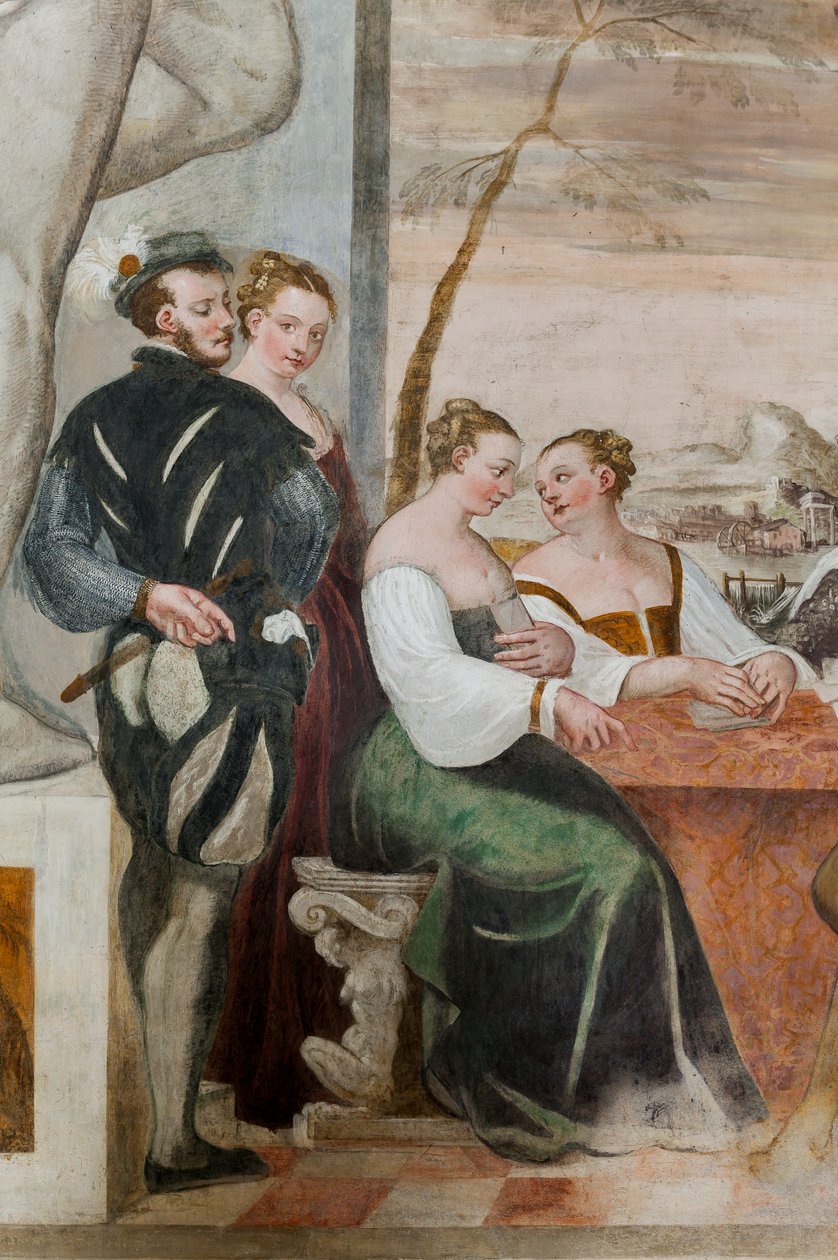 Juego de cartas, Salón Principal, c.1570 (fresco) de Giovanni Antonio Fasolo