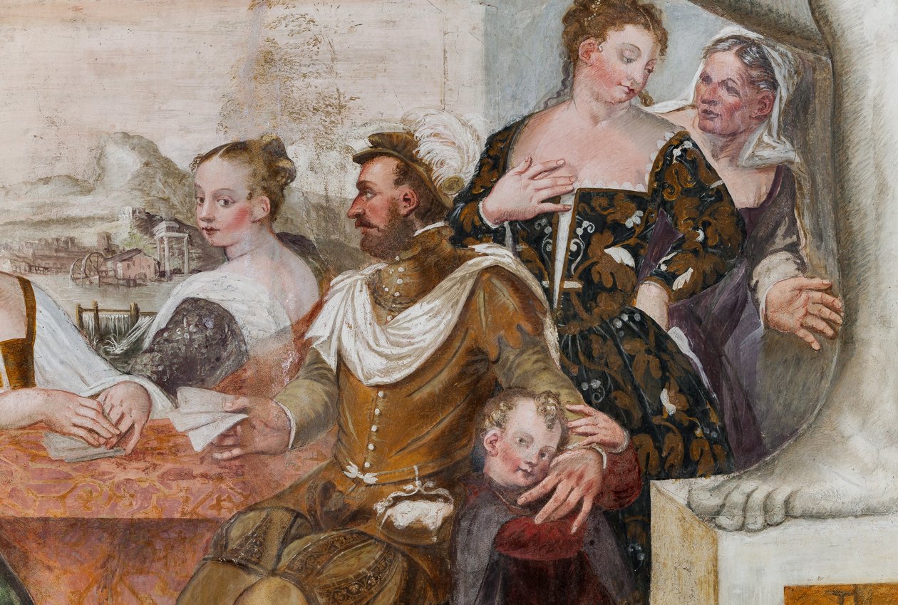 Juego de cartas, Salón Principal, c.1570 (fresco) de Giovanni Antonio Fasolo