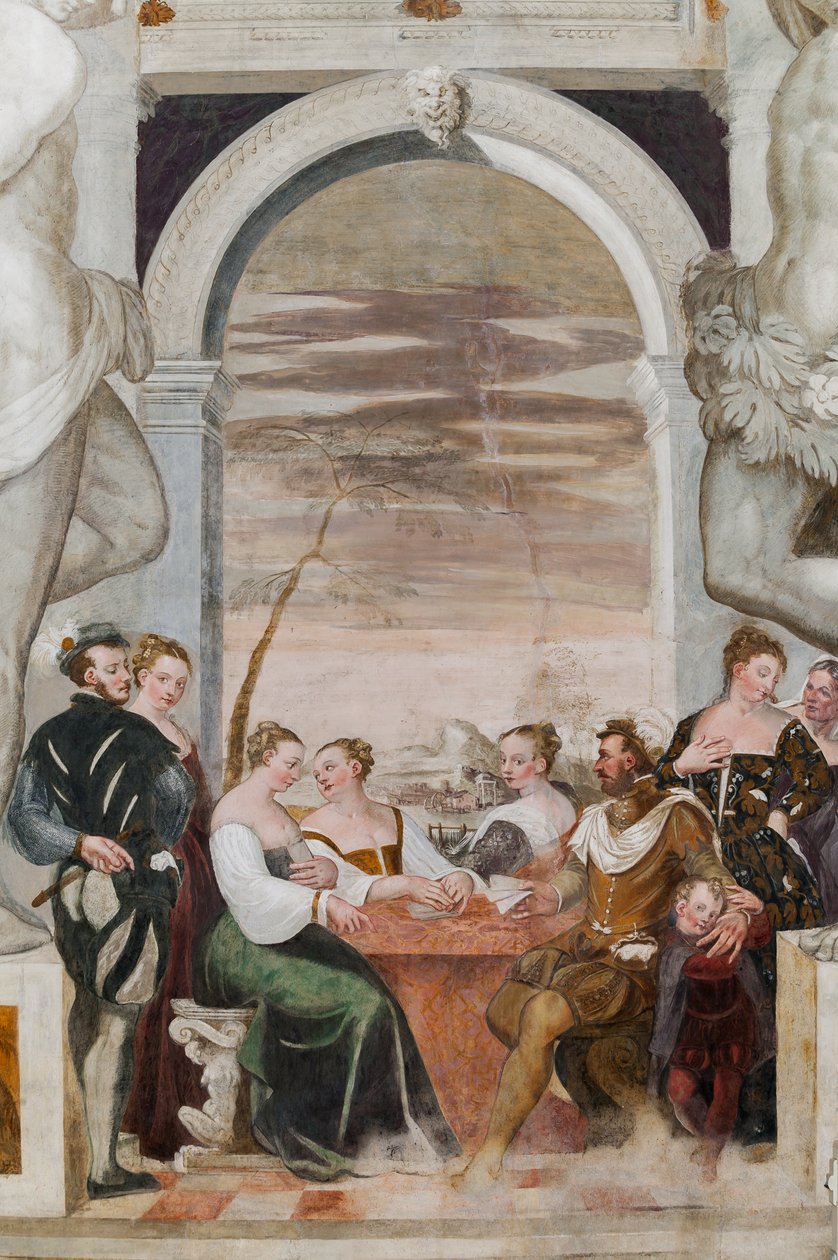 Juego de cartas, Salón Principal, c.1570 (fresco) de Giovanni Antonio Fasolo