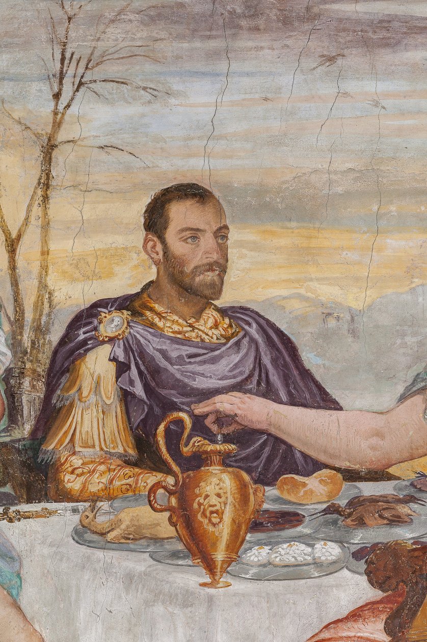 Detalle de El banquete de Cleopatra, Sala de la chimenea, c.1560-65 (fresco) de Giovanni Antonio Fasolo