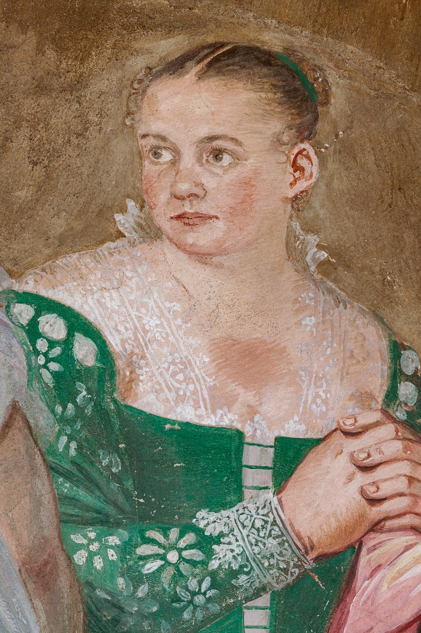 Figura femenina, detalle de La clemencia de Escipión, Sala de la chimenea, c.1560-65 (fresco) de Giovanni Antonio Fasolo