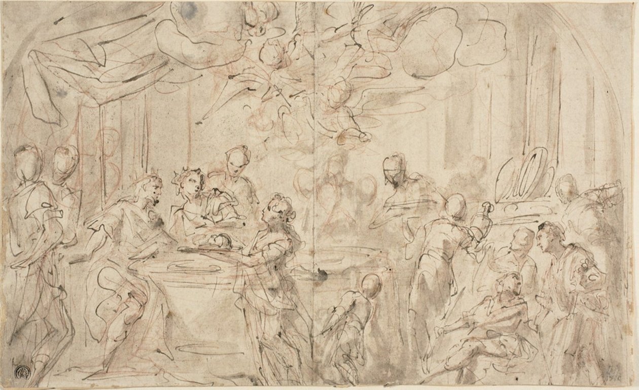 Salomé con la Cabeza de San Juan Bautista Ante Herodes de Giovanni Antonio Pellegrini