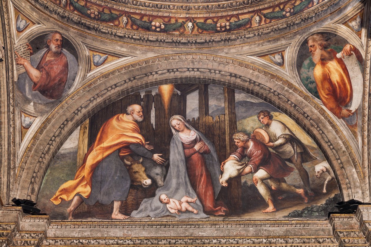 Luneta que representa la Adoración de los Pastores de Giovanni Antonio Pordenone