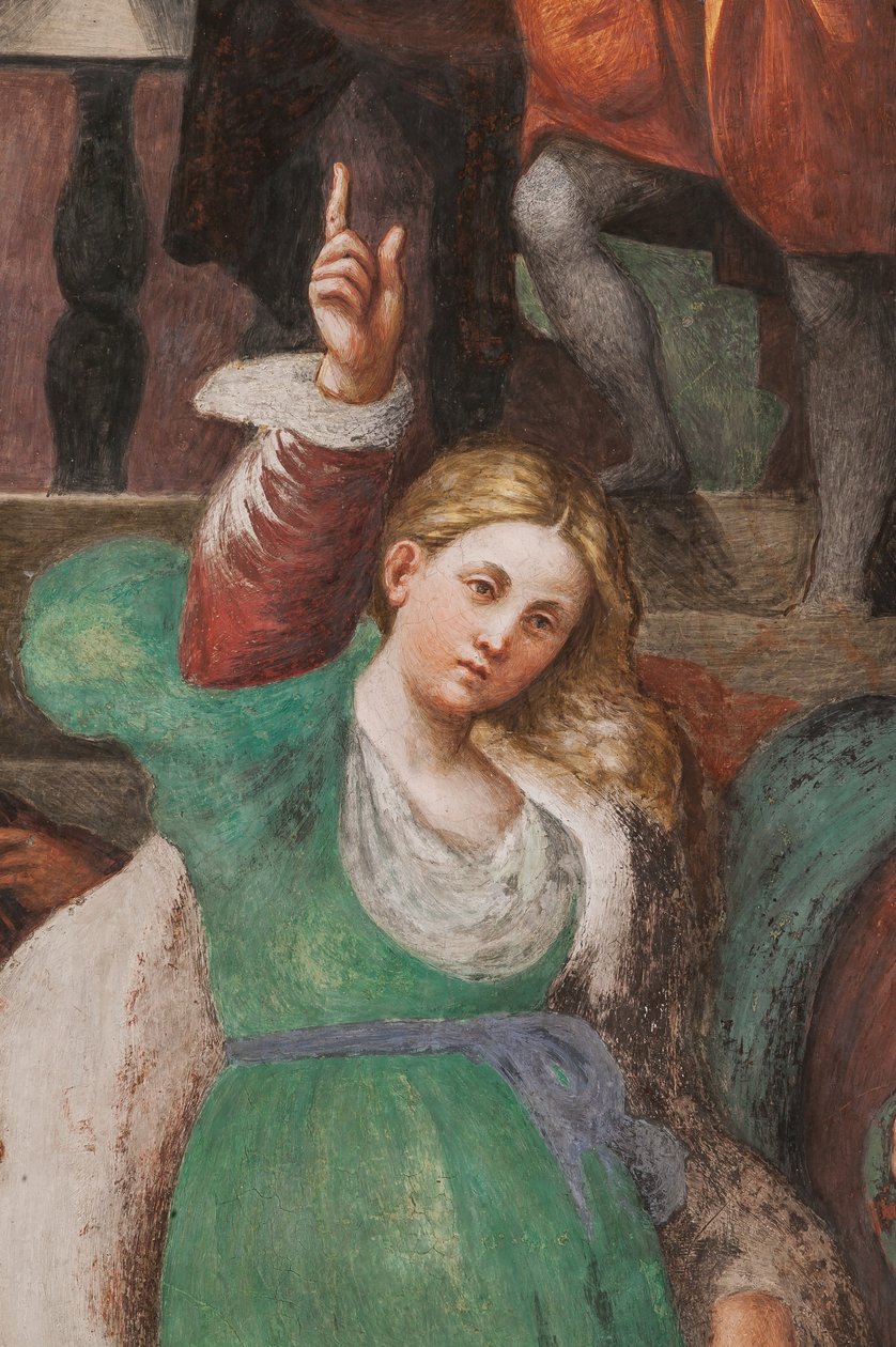 Disputa de Santa Catalina con los filósofos,1530-32 (fresco) (detalle de 3601450) de Giovanni Antonio Pordenone