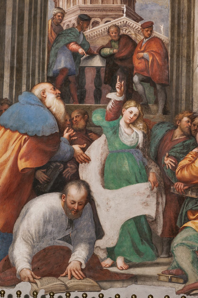 Disputa de Santa Catalina con los filósofos,1530-32 (fresco) (detalle de 3601450) de Giovanni Antonio Pordenone