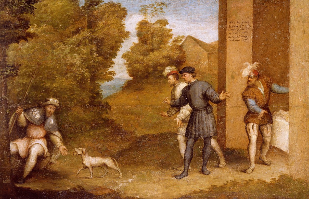San Roque alimentado por un perro, compartimento del Retablo de San Gotardo de Giovanni Antonio Pordenone