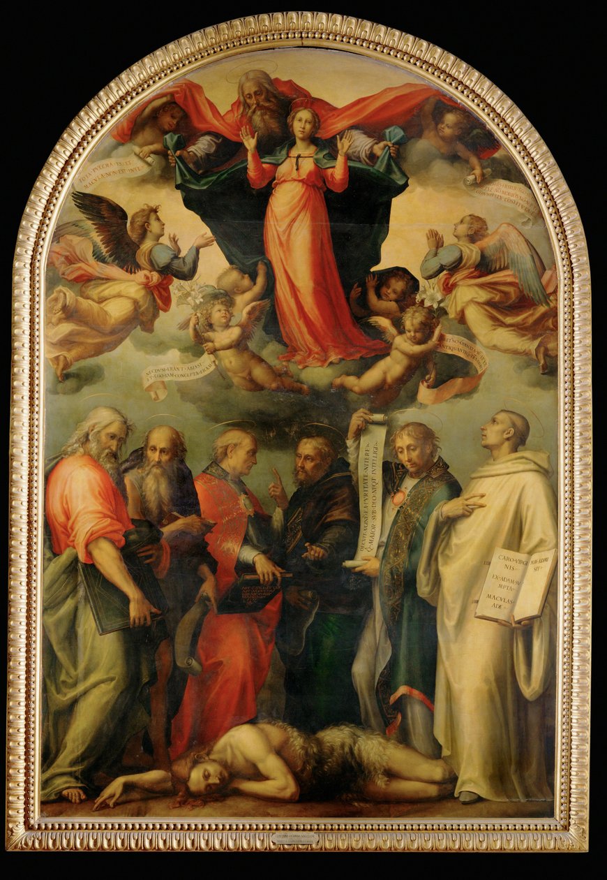 La disputa de los doctores sobre la Inmaculada Concepción, c.1530 (pintura sobre madera) de Giovanni Antonio Sogliani